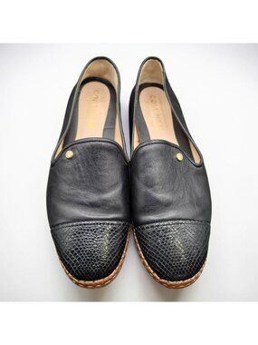 Cole Haan Womens Black Leather Loafers Snakeskin Cap Toe Grandseries Cloudfeel
